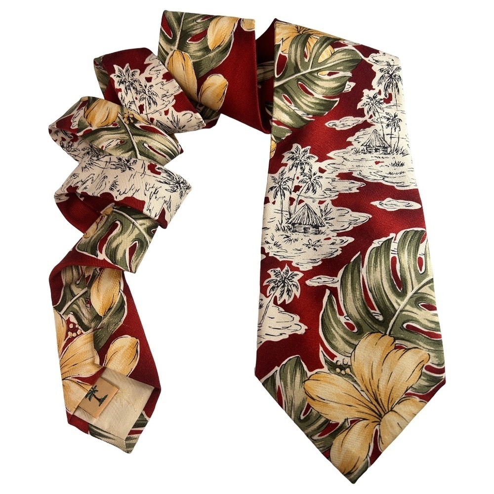 Tommy Bahama Neck Tie Floral Ferns Textured 100% Silk Embossed Monogram Tipping